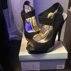 Bakers Black Suede Peep Toe Heels